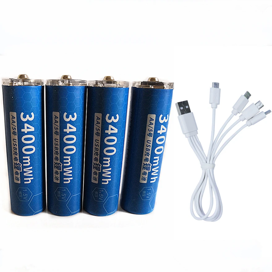 Hot sale 3400mWh 1.5V AA rechargeable battery USB rechargeable lithium polymer battery fast charging via Micro USB cable