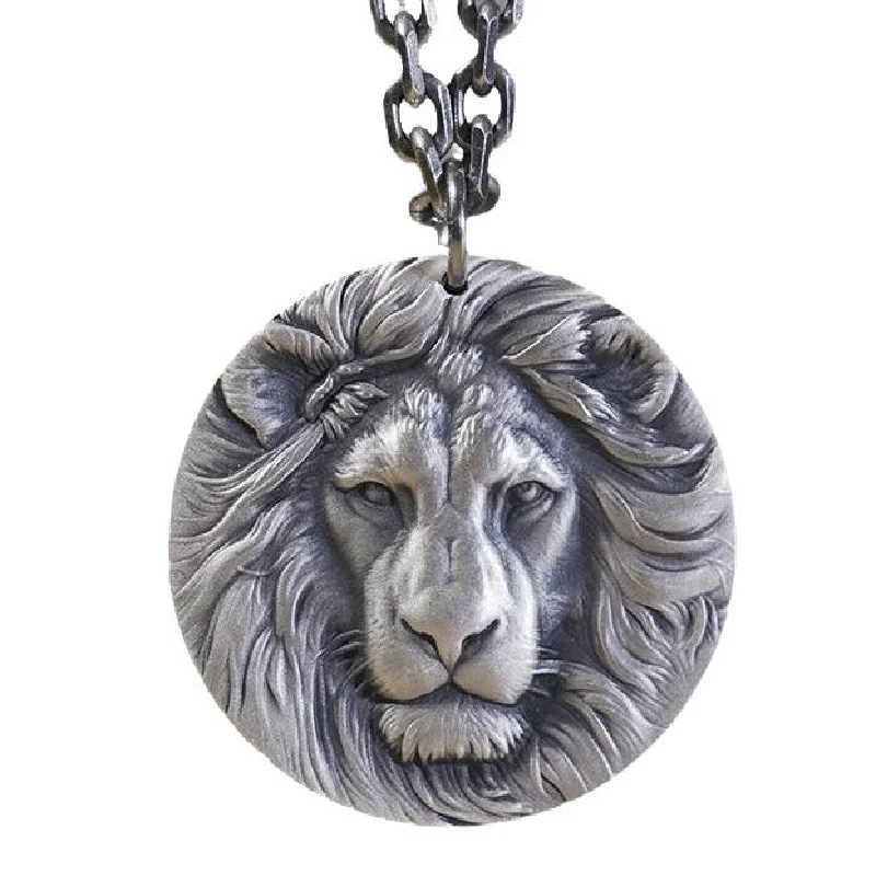 Zinc Alloy Lion Head Pendant Men Vintage Animal Necklace Punk Jewelry