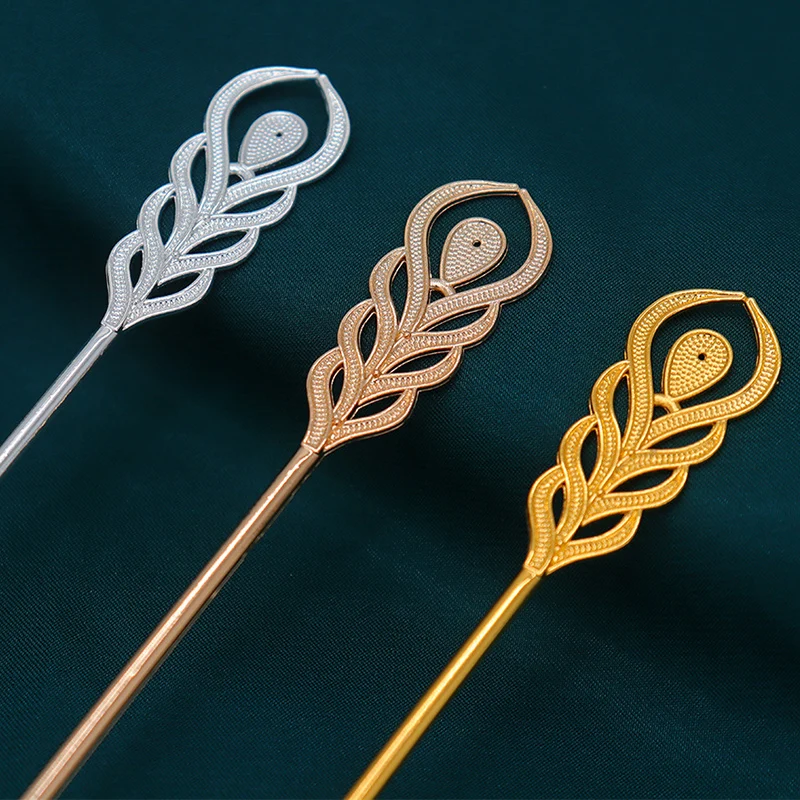 

10PCS 15.5cm Filigree Phenix Feathers Hair Sticks Alloy Phenix Tail Hair Forks Bobby Hairpin DIY Women Ancient Hair Accessories