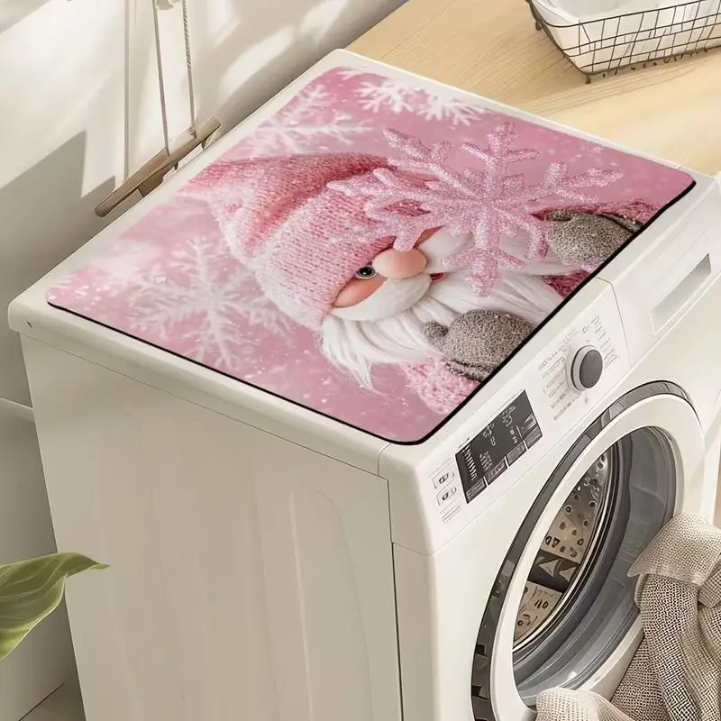 VIKAMA Pink Christmas Gnome Tomte Gonk Snowflakes Washing Machine Top Cover Mat Waterproof Dustproof Washer Dryer Pad Home Decor