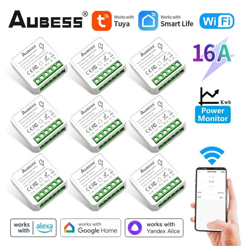 

Aubess 16A Tuya WiFi DIY Smart Switch 2-way Control with Energy Monitor Automation Via Alexa Google Home Alice Smart Life