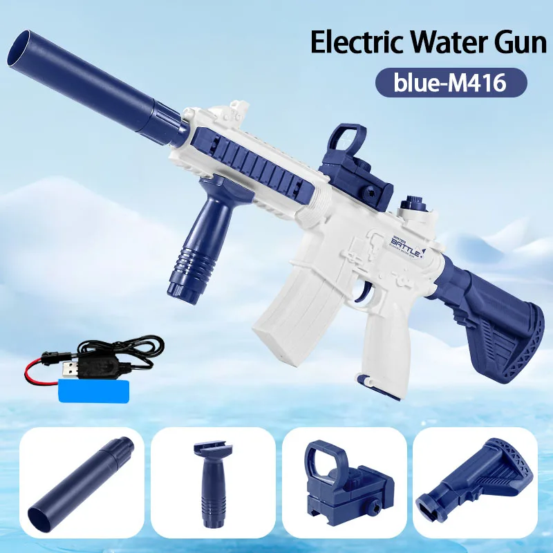 M416 Electric Water Gun Large-Capacity Long-Range Toy, Continuous Fire Built-In 2.5cm Diameter External Water Storage Pool Beach