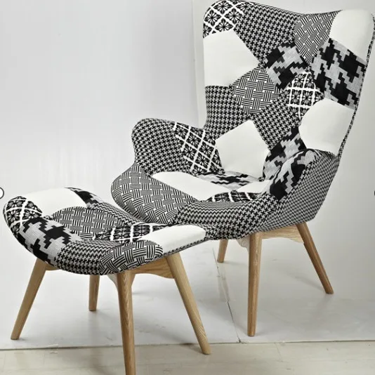 

Balcony Single Sofa Chair European Bedroom Living Room Fabric Sofa Chair Baijia Cloth Leisure Chair Solid Wood Tripod Wholesale