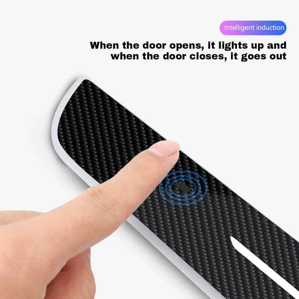 2PCS Car Door Sill Light LED Threshold Light Automatic On/Off Infrared Sensing Pedal Welcome Light Carbon Fiber Atmosphere Light