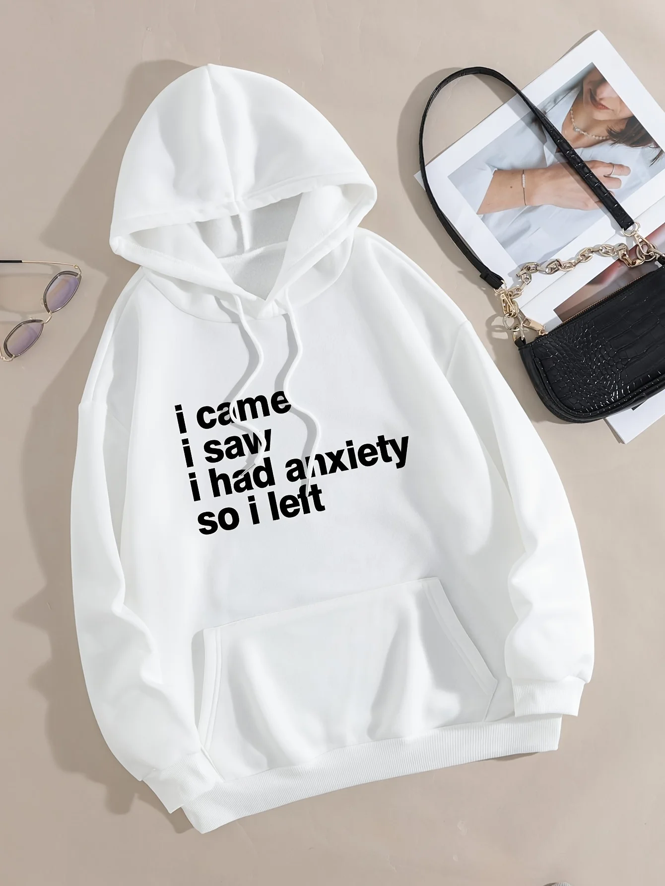 

Long Sleeve Casual Alphabets Print Hoodie - Soft Micro Elasticity Polyester Fabric Loose Fit Pullover Style Two Side