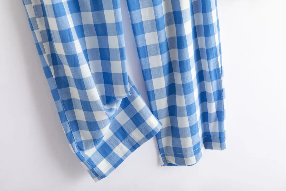 Damskie letnie cienkie spodnie z szerokimi nogawkami, jednolite, w kratę, zwiewne, codzienne spodnie z mieszanki bawełny i lnu, z wysokim stanem, długie.