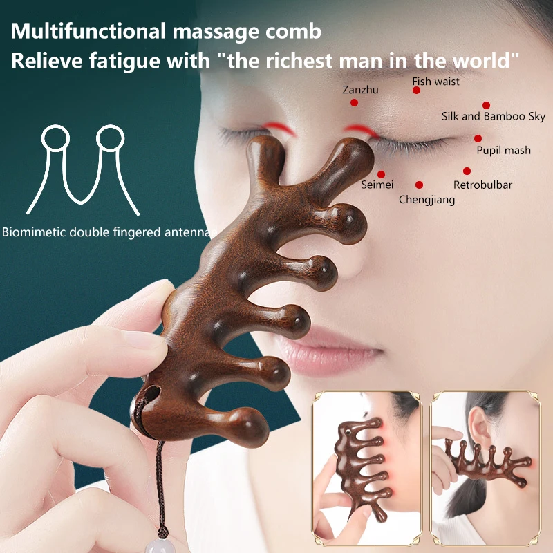 

Five Teeth Sandalwood Massage Comb Head Face Nose Eye Shoulder Neck Scraping Comb Anti-static Anti-Hair Loss Meridian Massage