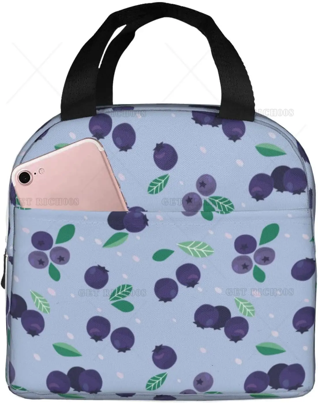 Insulated Lunch Bags for Men Women Work Cute Blueberry Blue Soft Cooler Bag Insulated for Travel Water Proof Small Adult