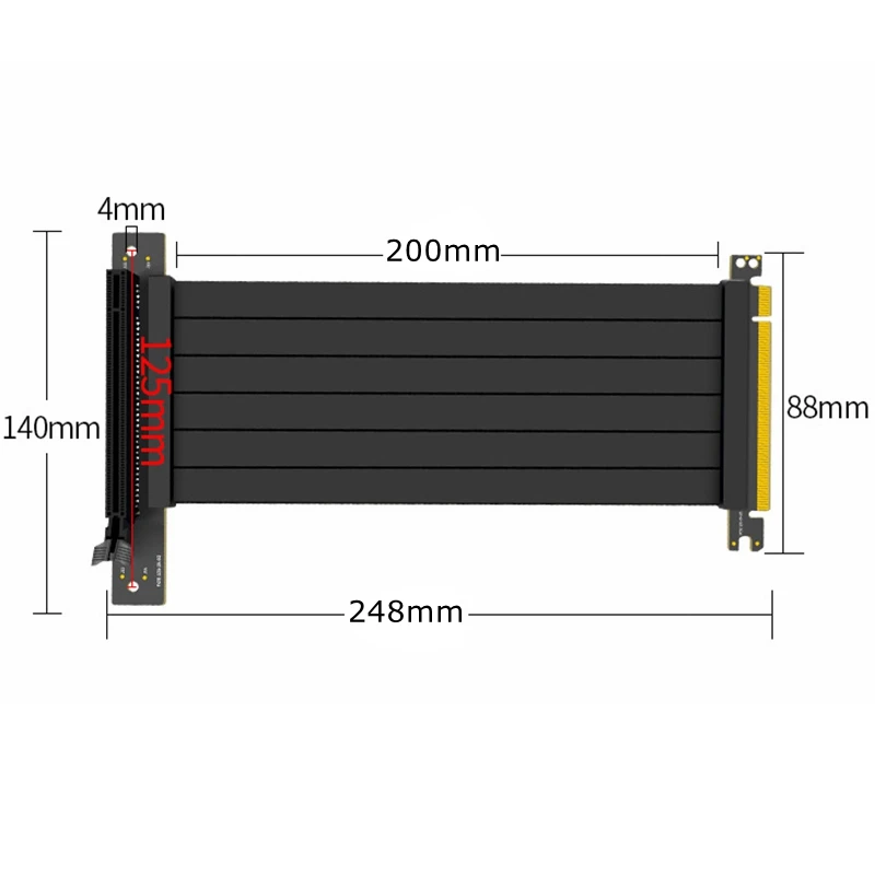 Imagem -03 - Cabo Riser Pcie X16 para Placa Gráfica Cabo de Extensão Gpu Pci Express Riser Extensor Blindado Velocidade Total 3.0