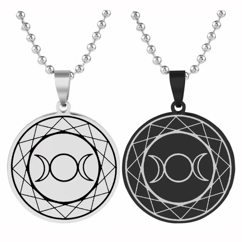 Mysterious Stainless Steel Triple Moon Goddess Necklace Hecate Twelve-pointed Star Witchcraft Energy Pendant Woman Jewelry Gift