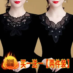 Woman Tshirts Black Mesh Long Sleeve Autumn Winter T-shirt  Top for Women Ropa Mujer Camisetas