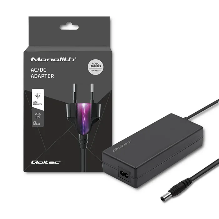 Qoltec 60W desktopvoeding | 12V | 5A | 5.5*2.1 | +Stroomkabel