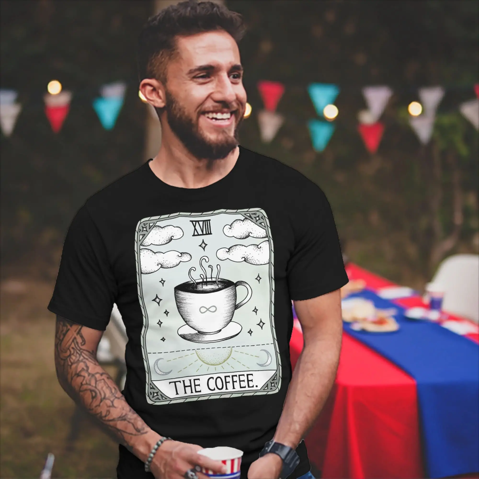 The Coffee T-Shirt Men Women Tarot Divination Occult Card Magic Witch Leisure Pure Cotton Tee Shirt T Shirt Plus Size Tops