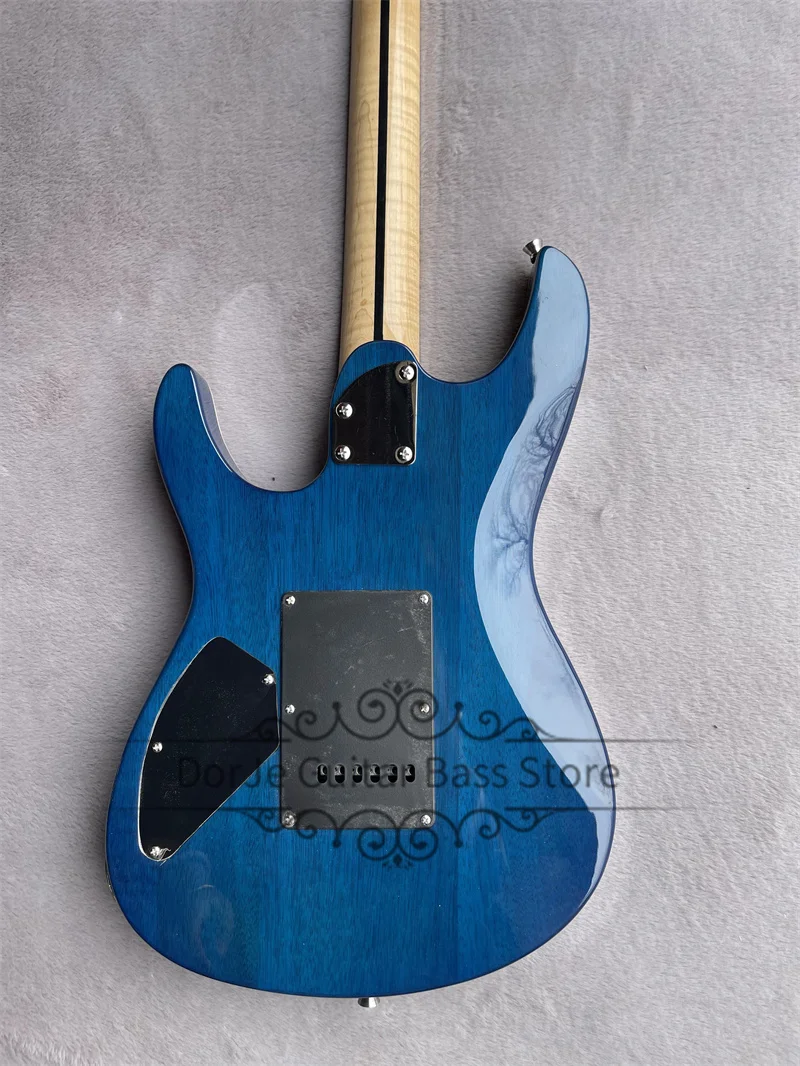 Blue Electric Guitar Mahogany Body Flamed Maple Top Flamed Maple Fingerboard Fixed Bridge Chrome Tuners Acrive Battery