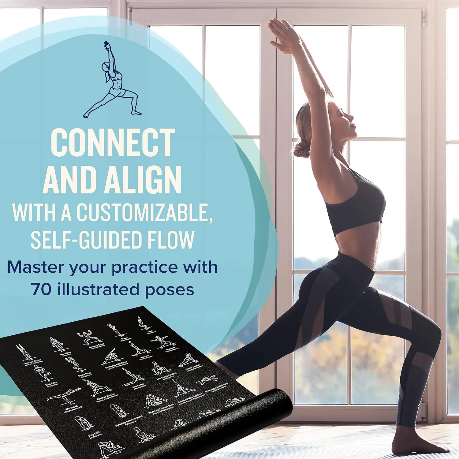 Yoga Mat 5mm, Non Slip Fitness Pad with Pose Designs, Durable Easy Clean Exercise Mat for Home Gym Pilates Women Men Use