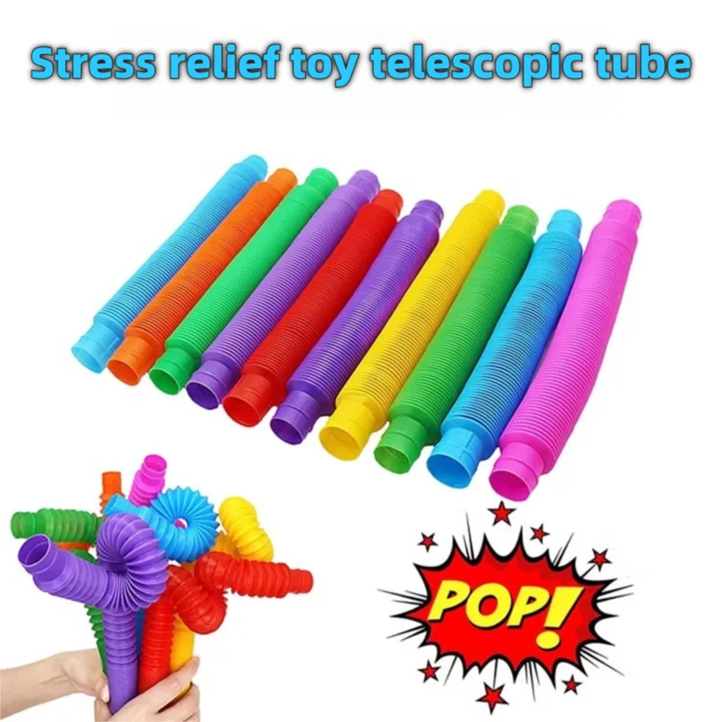 

Colorful Pop Stretching Tube Toy Plastic Ribbed Boredom Buster Stress Relief for Children Class