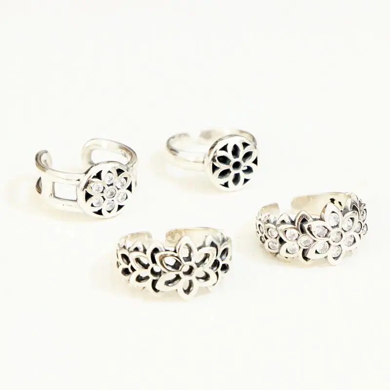 S925 Sterling Silver Fashion Opening Trendy Hip Hop Adjustable Alive Sakura Flower Ring for Male and Female Lovers Silver Jewelr