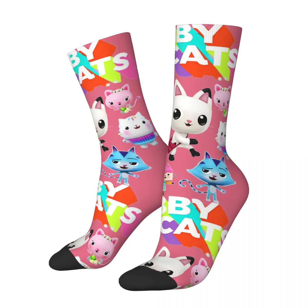 Funny compression Sock for Men Baby Box Cats Hip Hop Vintage Gabby's Dollhouse Gabby Cartoon Pattern Printed Boys Crew Sock