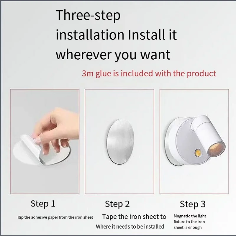 Lampu dinding samping tempat tidur bebas kabel dan berlubang lampu dinding baca LED ultra-panjang magnetis