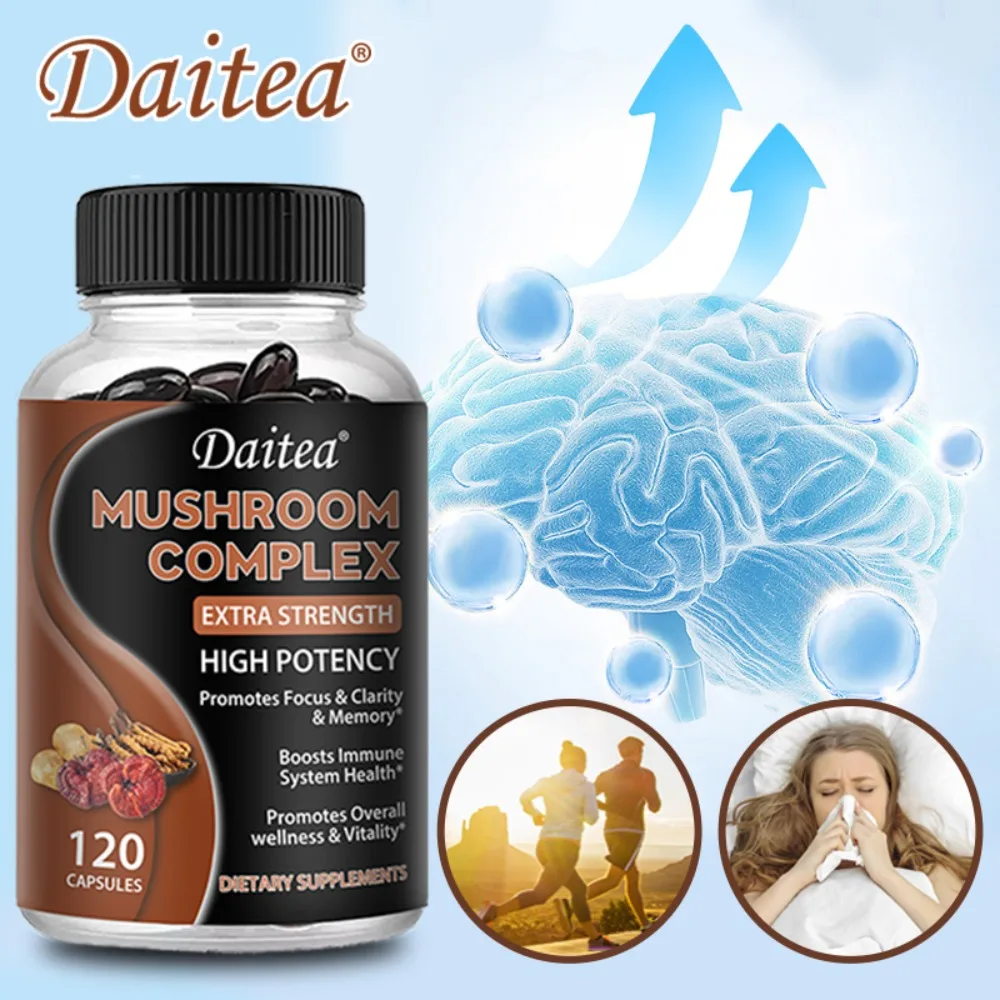 Mushroom Complex Supplement - Supports Brain and Immune Health, Enhances Memory, Focus and Clarity, Boosts Energy, Non-GMO
