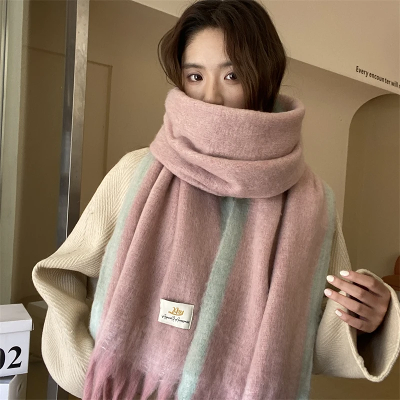 Large Winter Women Scarf Two-Tone Knitted Ponchos Cape Femme Shawl Wraps Pashmina Sjaals Bufandas Mujer Encharpe image 6