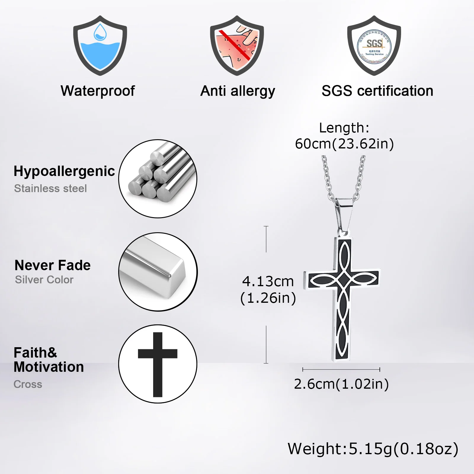 قلادة متقاطعة بعقدة سلتيك للرجال، قلادة متقاطعة من الفولاذ المقاوم للصدأ، حيوية مطلوبة، هدية حب لا نهاية لها