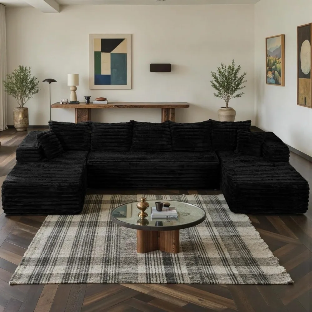 

U Shaped Sectional Couch for Living Room, Boneless Sofas with Chaise, Modular Floor Sofa in Box with Plush Corduroy