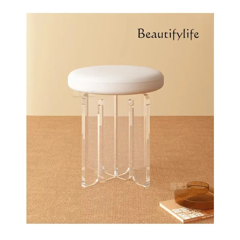 X Acrylic Makeup Stool Transparent Nordic Girl Round Low Stool Soft Leather Home Bedroom Make-up Chair