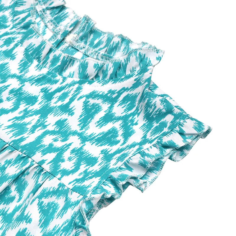 Feminino azul ikat impressão sem mangas babado em camadas mini vestido verão casual festa diária boho moda