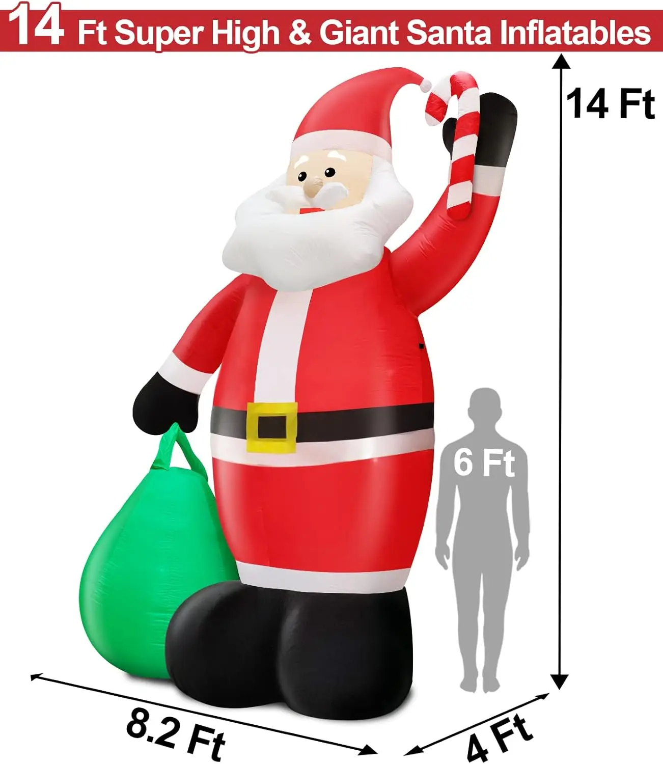 14 Feet Giant Christmas Inflatable Decorations Outdoor Santa Claus with Gift Bag LED Lighted Blow Up Yard Decor