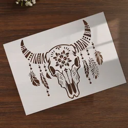 YOMDID 1pc Feather Flower Ox Head DIY Drawing Templates For Paper Wood Canvas Painting Spray Decorative Stencils Reusable