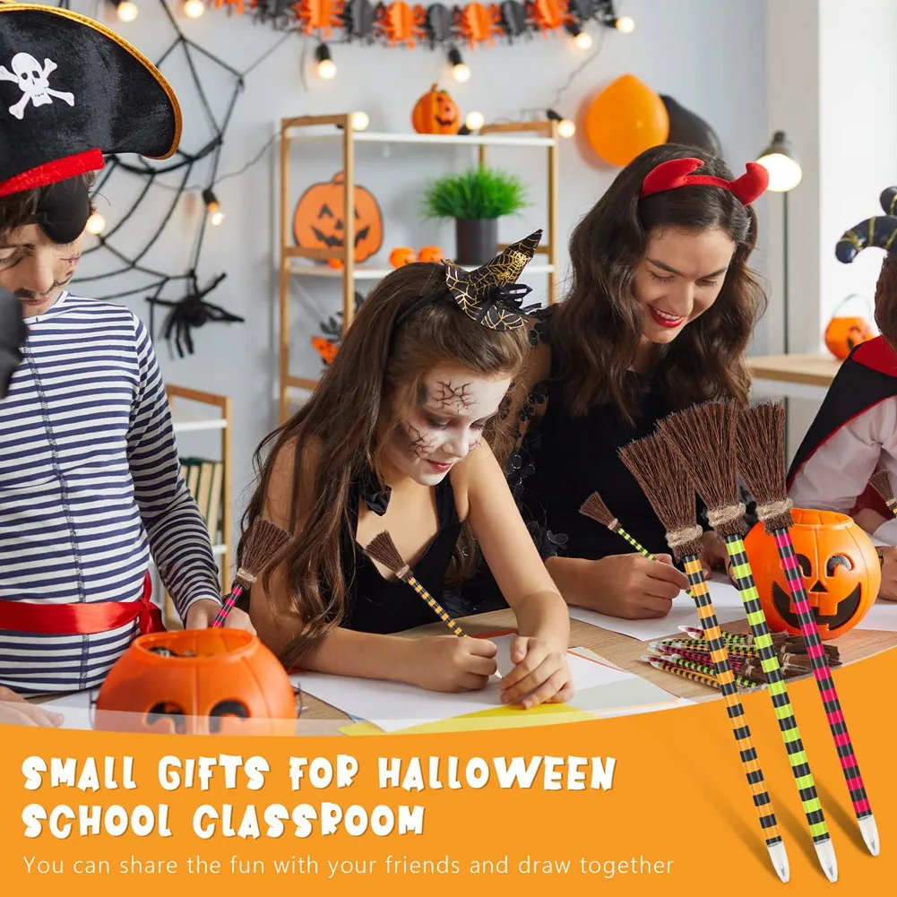Halloweenowy ołówek z miotłą czarownic Kolorowe długopisy z miotłą czarownicy Ołówek z miotłą do pisania (12 sztuk)