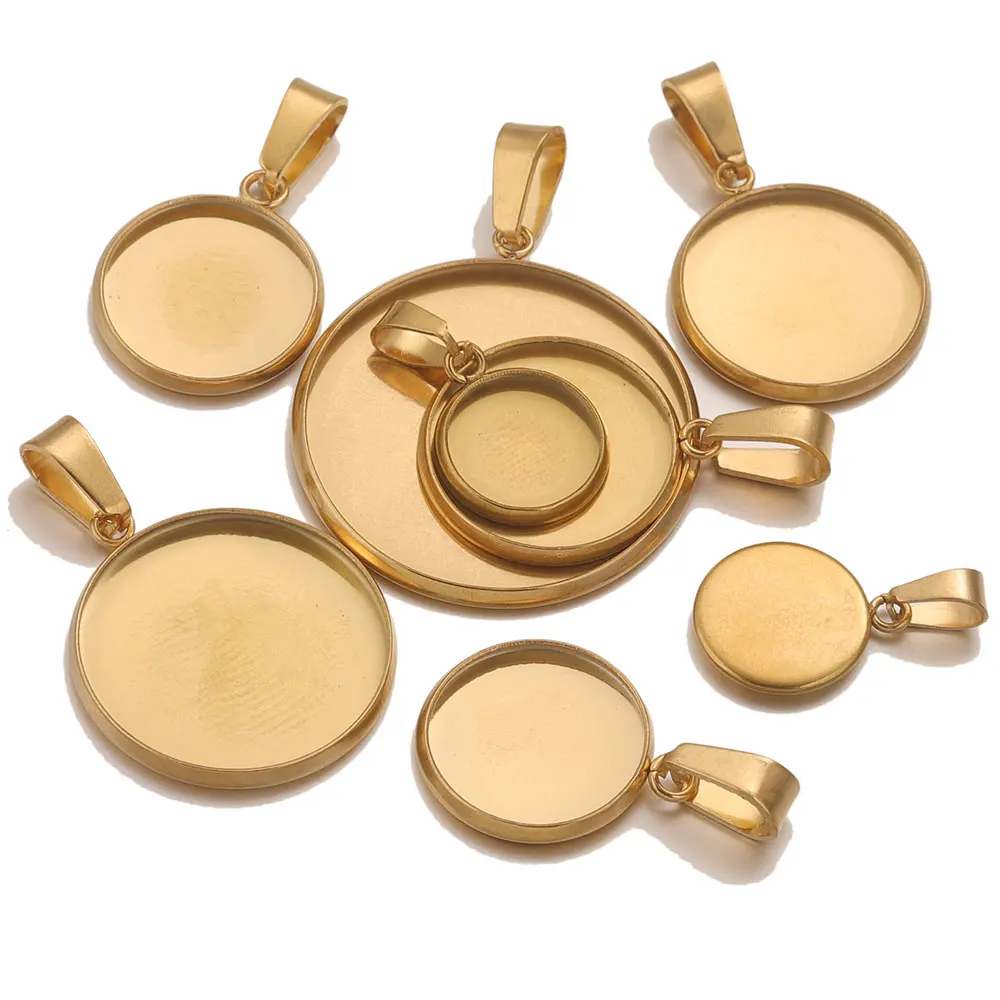 

10pcs Stainless Steel Cabochon Gold Plated Blank Base Pendant Tray for DIY Bracelet Necklace Charm Jewelry Making Supplies