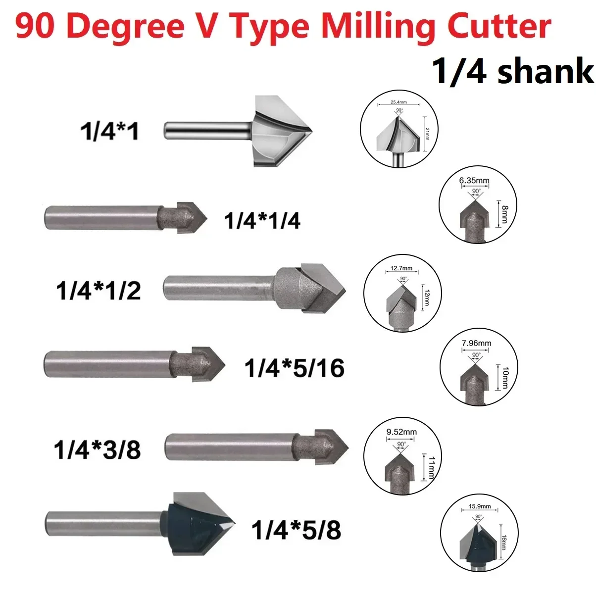1PC 1/4 Inch Shank 90 Degree V Type Groove Milling Cutter End Mill Router Bit Set CNC Engraving Drill Bits For Cutting Slotting