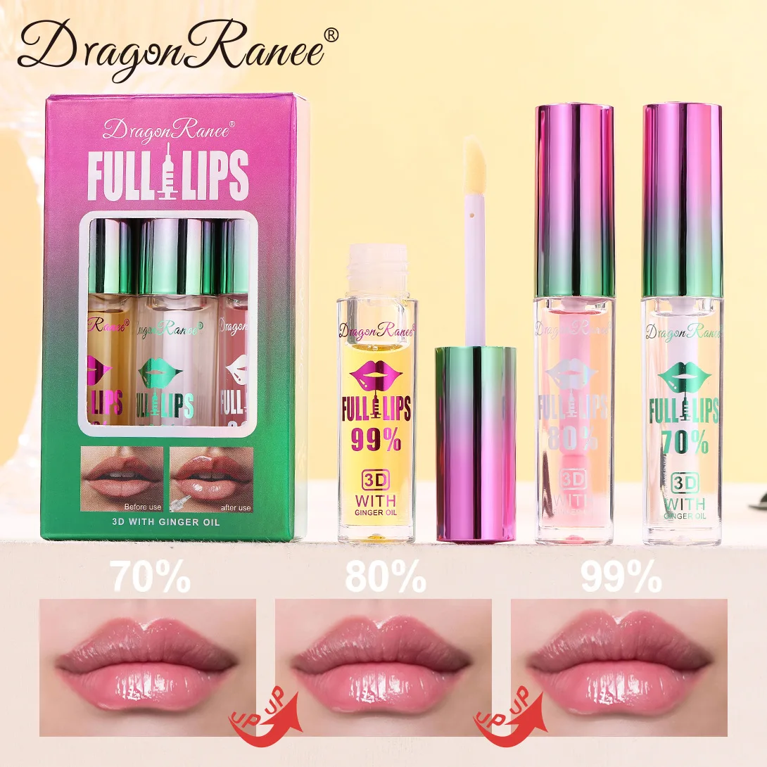 3 Pcs Set Ginger Pepper Moisturizing Lip Care Serum Thick Lip Three-dimensional Rich Lip Oil