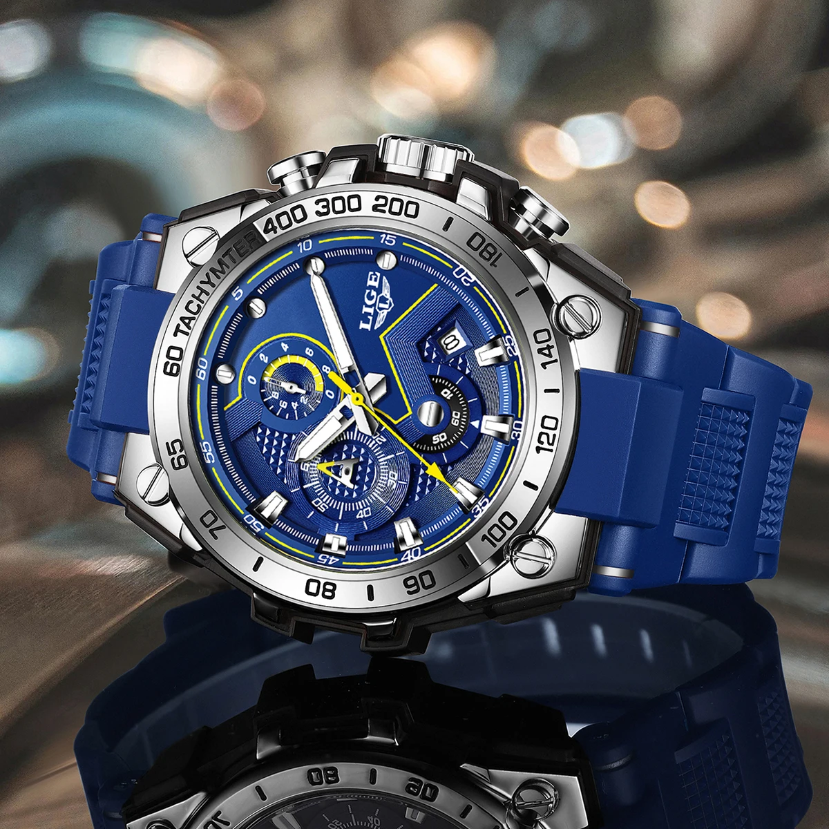 ساعة LIGE العسكرية الفاخرة للرجال مقاومة للماء وتاريخ مضيء ساعة يد رياضية للرجال كرونوغراف بحزام من السيليكون ساعات كوارتز للرجال