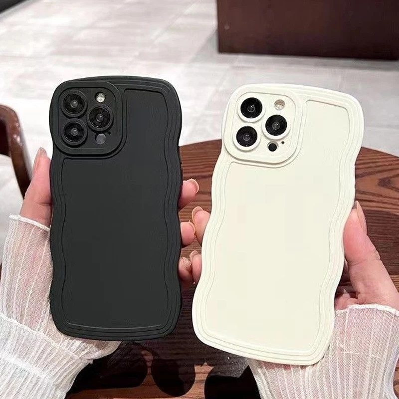Solid Candy Color Wavy Pattern Phone Case For iPhone 16 15 14 13 12 11 Pro Max Plus Matte Shockproof Soft Silicone Bumper Cover