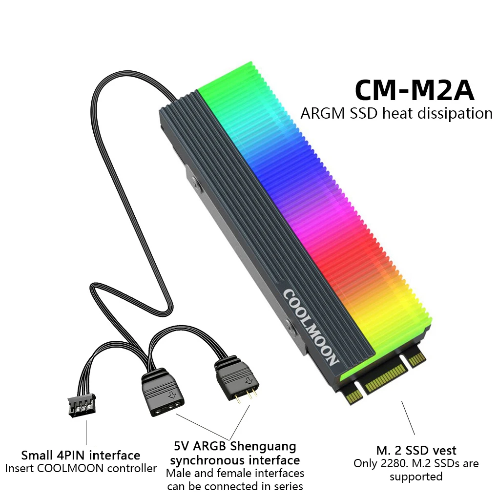 

COOLMOON M2 SSD Heatsink Cooling Hard Disk Radiator Heat Dissipation Cooler LED Light Home Office Compute Thermal Pad