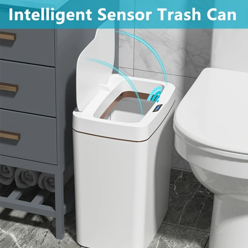 Automatic Sensor Trash Can Touchless 15L/18L Divided Waste Bin with Lid for Kitchen Bathroom Hotel Office (White/Green/Gold)