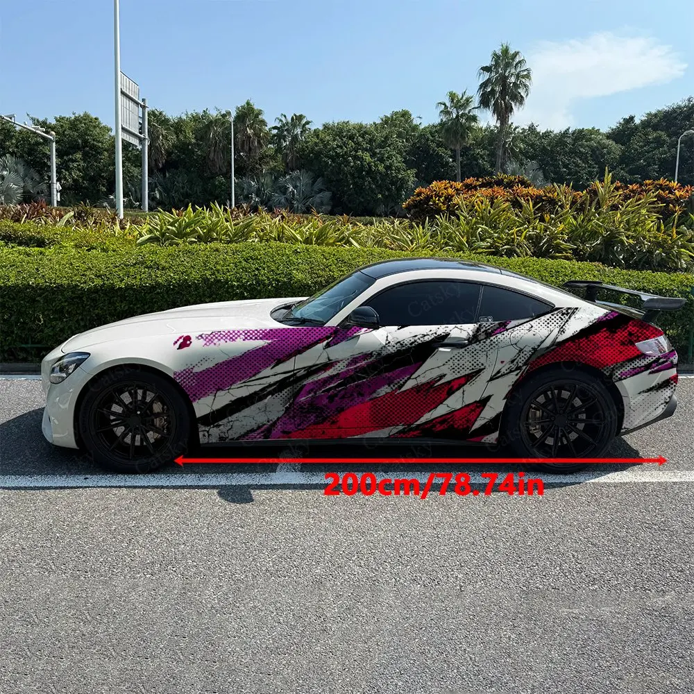 2pcs Splatter Lightning Cyber Style Car Side Wrap, Self-Adhesive PVC Waterproof & Scratch-Resistant Stickers, Car Accessory Gift