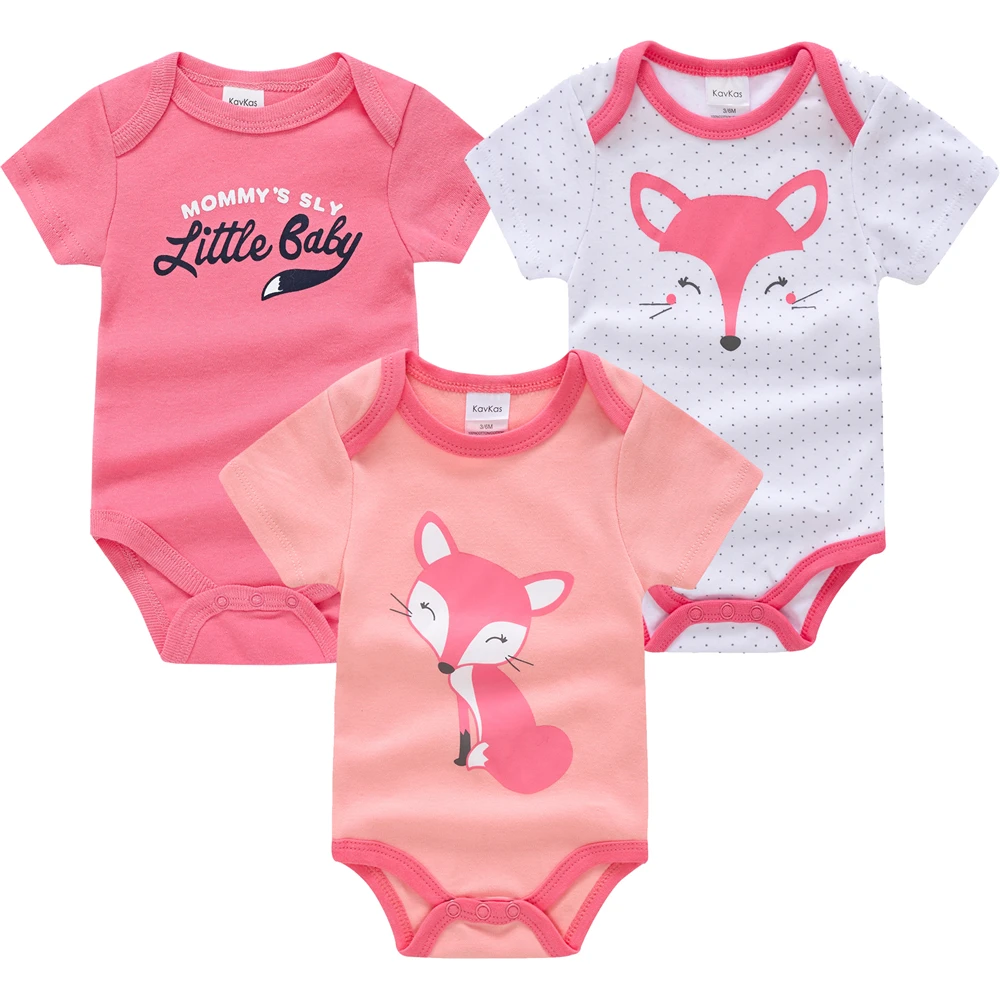 Infant Summer Baby Girls Bodysuit Short Sleeve 3 Pcs/set 100% Cotton Lovely Fox Print Newborn Clothes Overalls