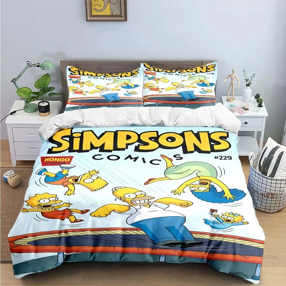 Homer Simpson Bedding Set,The Simpsons Duvet Cover,Anime Bart Simpsons Quilt Covers Bedroom for Children Gift