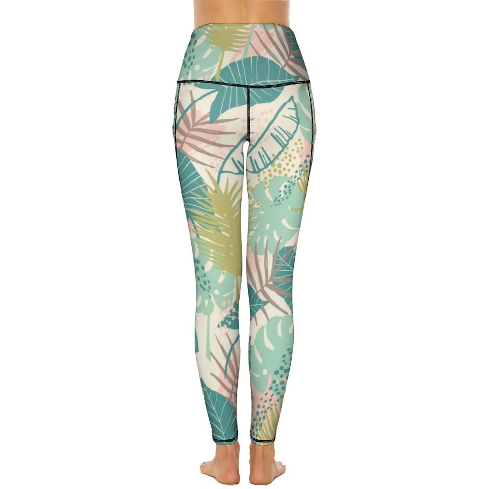 Colorful Tropical Leggings Abstract Leaf Print Gym Yoga Pants Women High Waist Kawaii Leggins Sexy Stretch Graphic Sports Tights