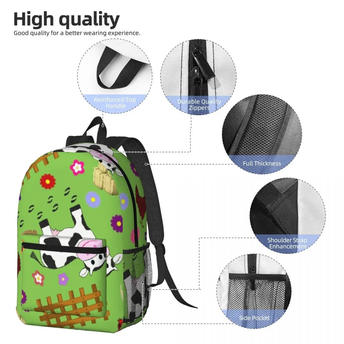 Farmyard Cow And Tractor Backpack Student BookBag Kids School Bag Laptop Shoulder Bags for Men Women