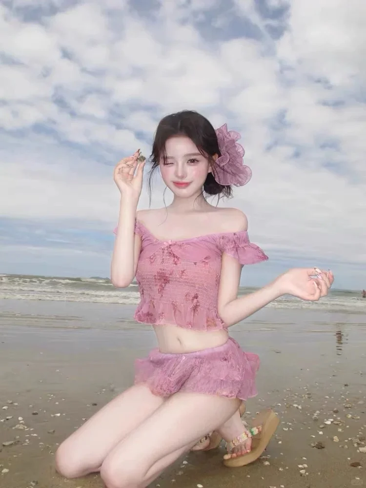 

Flikini Summer Vaion Hot Spring Swimming Suit Women's Sexy Slimming Sweet Sle Retro Print Polyester Swimsuit