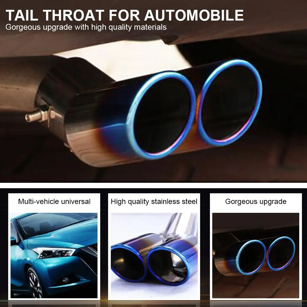 Car Exhaust Systems Muffler Tip Stainless Steel Dual Outlet Burnt Blue Slant Tail Pipe Silencer Tip Auto Parts Exterior Accessor