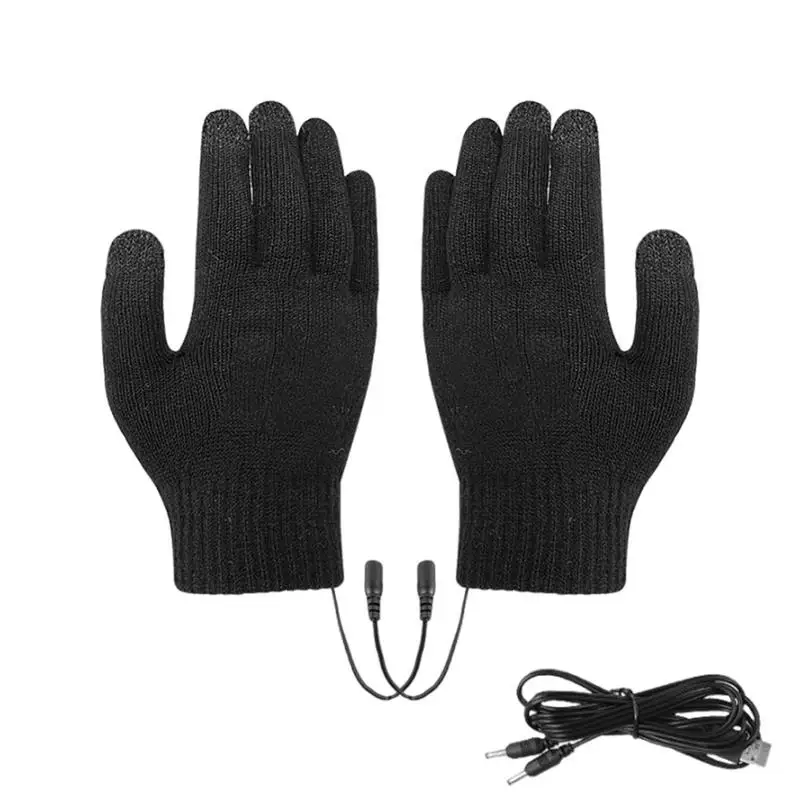 USB Heated Gloves 1 Pair 5V Soft Knitted Thermal Gloves Multifunctional Heated Ski Gloves USB Rechargeable Hand Warming Gloves