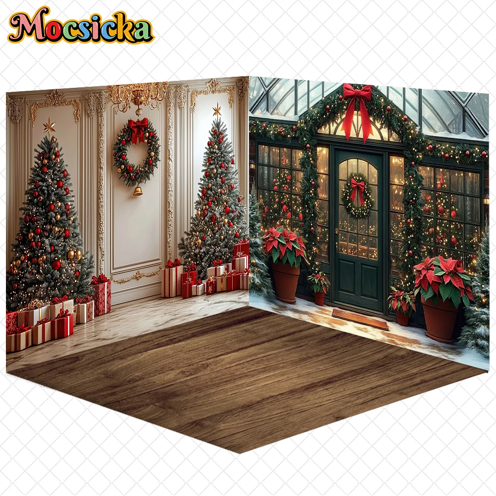 

Mocsicka Christmas Photography Background Room Xmas Tree Door Pattern Decor Adult Child Photo Backdrop Home Holiday Party Banner