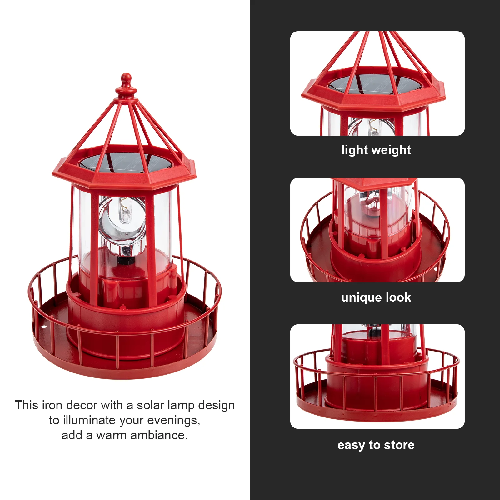 Imagem -02 - Rotating Beacon Light com Adorno Solar Decoração do Jardim Lâmpada de Paisagem Luz de Paisagem de Ferro