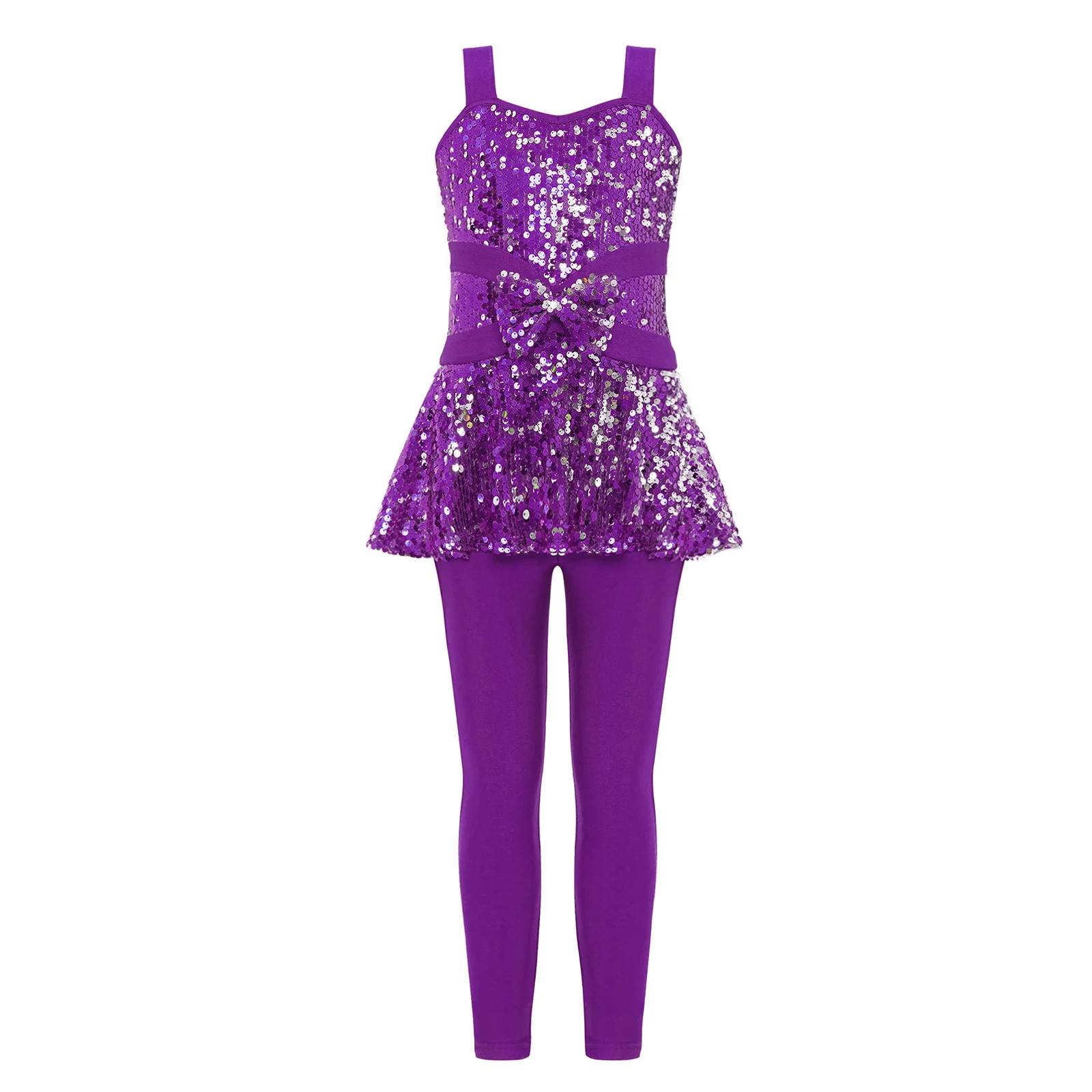 Enfants filles Jazz danse body sans manches paillettes brillantes Peplum combinaison justaucorps Ballet patinage gymnastique Performance Dancewear